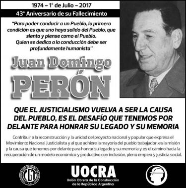 43TH ANNIVERSARY OF THE DEATH OF JUAN DOMINGO PERÓN