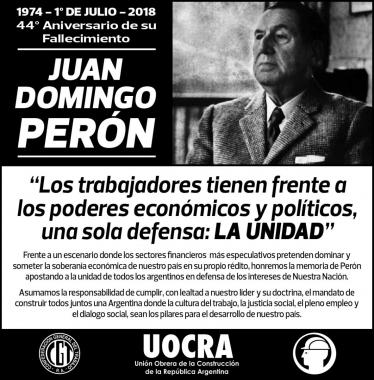 Foto noticia UOCRA - 44TH ANNIVERSARY OF THE DEATH OF JUAN DOMINGO PERÓN