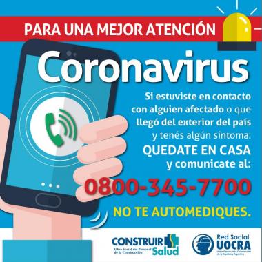 Foto noticia UOCRA - Coronavirus recomendaciones