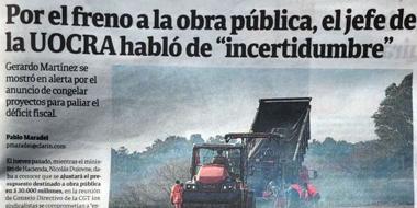 Foto noticia UOCRA - Gerardo Martínez se mostró en alerta por el anuncio de congelar proyectos para paliar el déficit fiscal.