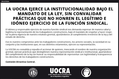 Foto noticia UOCRA - La UOCRA ejerce la institucionalidad bajo el mandato de la ley, sin convalidar prácticas que no honren el legítimo e idóneo ejercicio de la función sindical.
