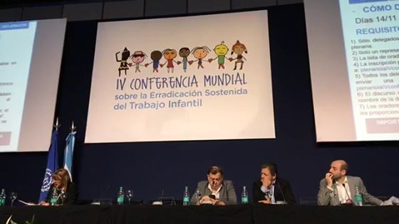 Gerardo Martinez, en la Reunión de Trabajadores en la IV Conferencia Mundial sobre la Erradicación Sostenida del Trabajo Infantil<br />NO al Trabajo Infantil!