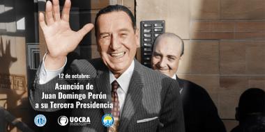 Foto noticia UOCRA - Asume Juan Domingo Perón su tercera presidencia, después de años de exilio y proscripción, para liderar en el país un proyecto de desarrollo y unidad nacional basado en la Justicia Social.