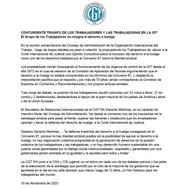 Foto noticia Internacional - CONTUNDENTE TRIUNFO DE LOS TRABAJADORES Y LAS TRABAJADORAS EN LA OIT