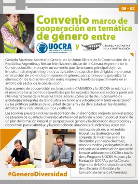 Foto noticia UOCRA - Convenio marco de cooperación en temática de género entre la UOCRA y CAMARCO
