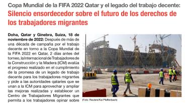Foto noticia UOCRA - Declaración de la ICM frente a la Copa Mundial FIFA Qatar 2022