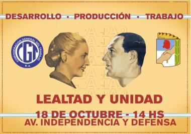 Foto noticia UOCRA - Este Lunes 18 de Octubre marchamos en conmemoración del Día de la Lealtad bajo la consigna de "Desarrollo, Producción y Trabajo".